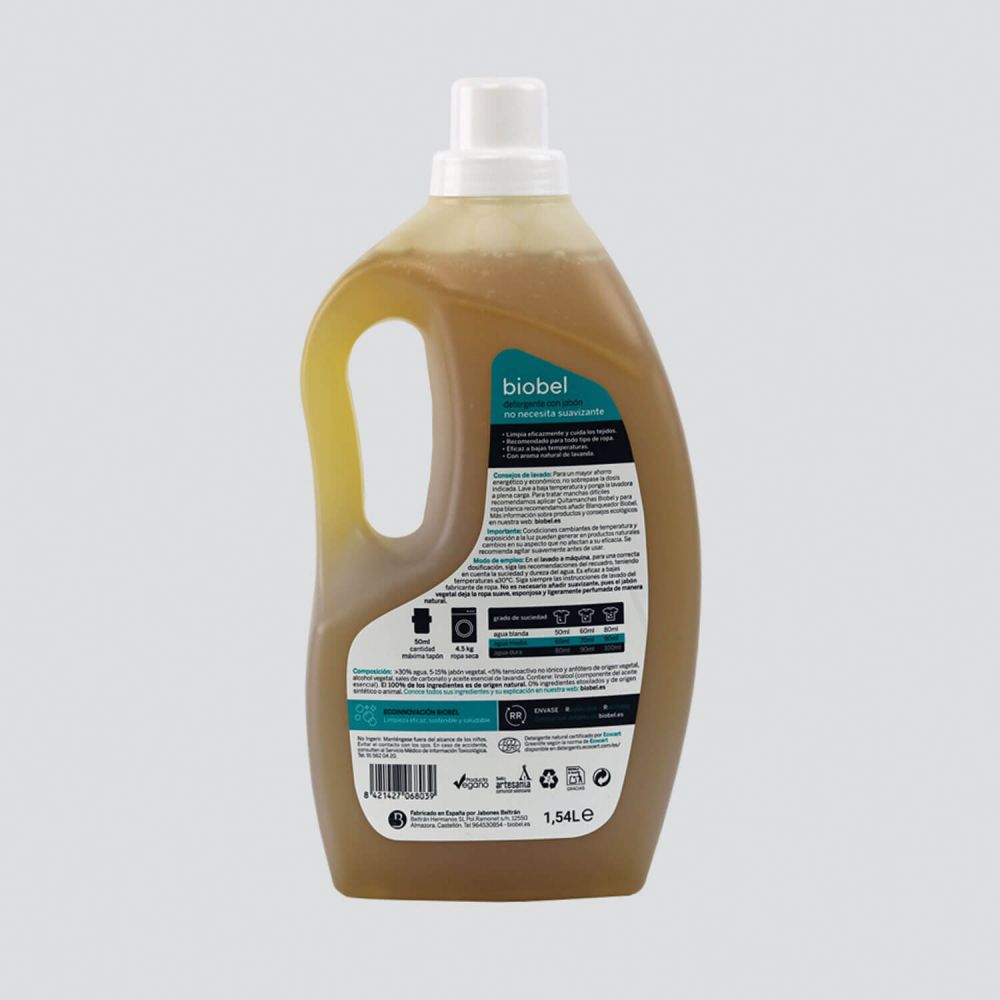 Detergente líquido ecológico, envase 1,5 litros, Biobel