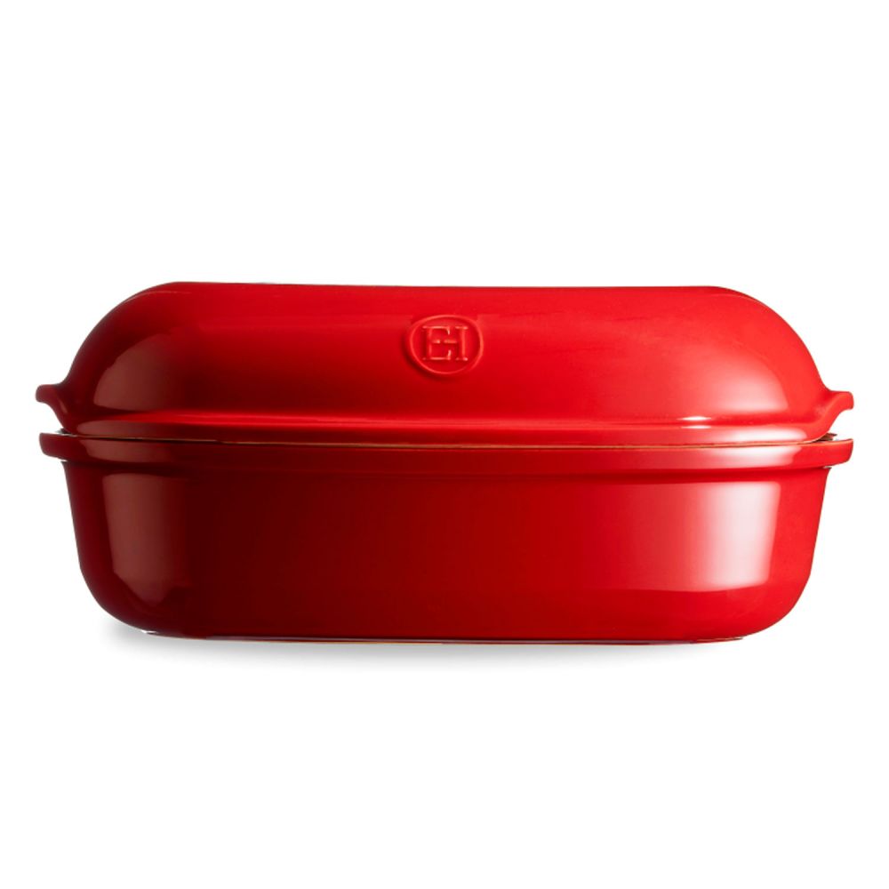 Molde horno para pan rectangular con base y tapa rojo 24 cm - Cerámica -  Emile Henry