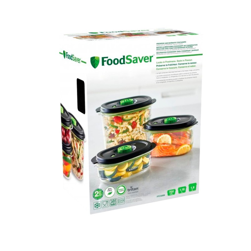 Pack 3 contenedores para envasar al vacío y marinar - Foodsaver