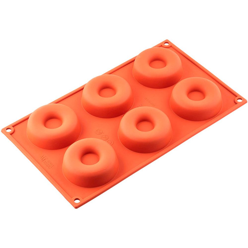 Anaeat Paquete de 3 moldes de silicona para hornear donas, simplemente  desplegables. Moldes antiadherentes para hornear donas sin BPA para 6 donas  de