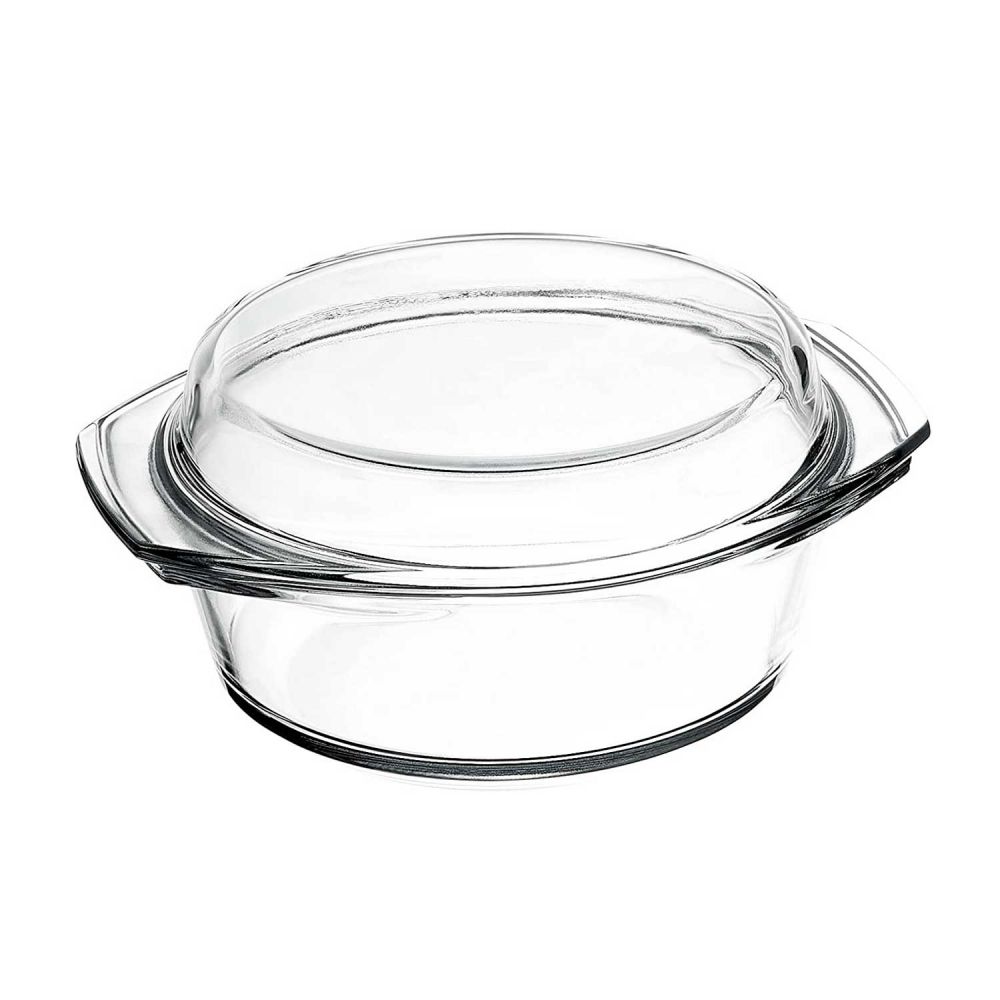 Simax - Cacerola redonda de cristal con tapa y asas, cuenco cubierto para  cocinar, hornear, servir, etc. - Apta para microondas, lavavajillas, horno  y estufa, 3.5 cuartos de galón 3.5-quart
