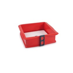 Molde cuadrado desmontable silicona platino con base de cristal, 25 cm - Ibili