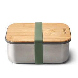 Fiambrera de acero inoxidable rectangular con cajita interior y tapa de bambú -1250 ml - Black & Blum