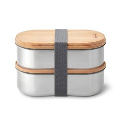 Fiambrera hermética de acero inoxidable ovalada con dos pisos y tenedor, 1000 ml - Black & Blum