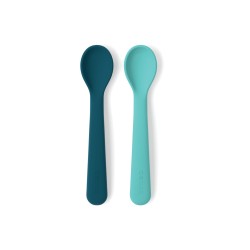 Juego de 2 cucharas para bebés de silicona, color azul y turquesa - Ekobo