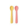 Juego de 2 cucharas para bebés de silicona, color coral y amarillo - Ekobo