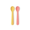 Juego de 2 cucharas para bebés de silicona, color coral y amarillo - Ekobo