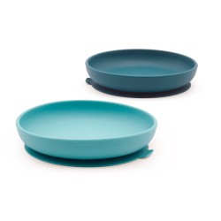 Set de 2 platos con ventosas para bebé, color azul y turquesa - Ekobo