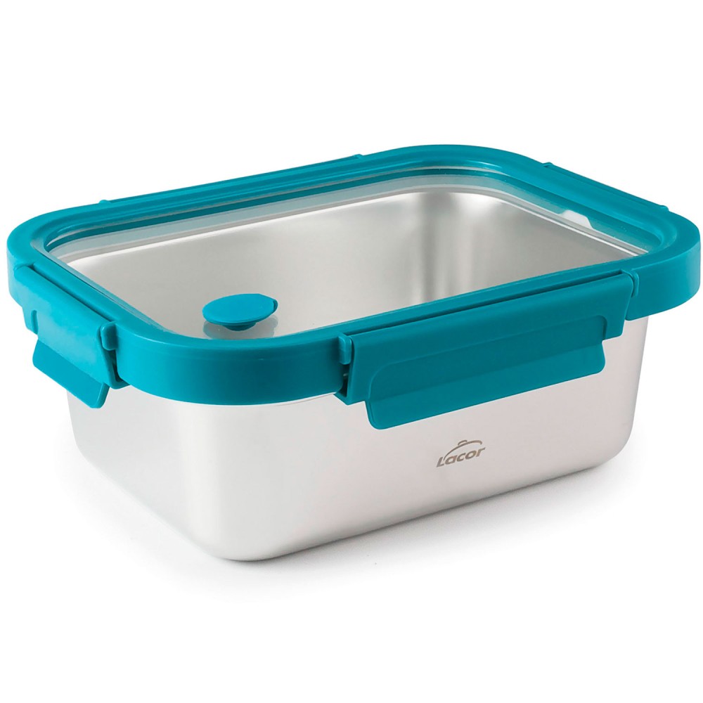 Fiambrera hermética de acero inoxidable rectangular Etern, con tapa de cristal, 1800 ml - Lacor