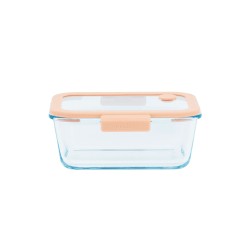 Fiambrera de cristal hermética, rectangular con tapa con válvula, 800 ml - Pebbly