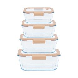 Set de 4 fiambreras de cristal herméticas con válvula y bomba de vacío - Pebbly