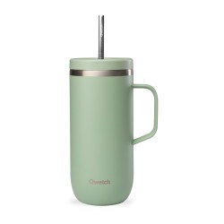 Taza térmica acero inoxidable con pajita, 600 ml, verde - Qwetch