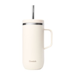 Taza térmica acero inoxidable con pajita, 600 ml, blanca - Qwetch