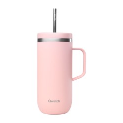 Taza térmica acero inoxidable con pajita, 600 ml, rosa - Qwetch