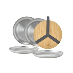 Pack 4 platos llanos de acero inoxidable con tapa de bambú - Black & Blum