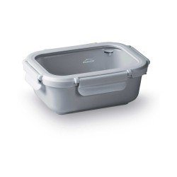 Fiambrera hermética de cerámica rectangular con tapa de cristal, 900 ml, gris - Lacor