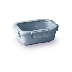 Fiambrera hermética de cerámica rectangular con tapa de cristal, 650 ml, azul - Lacor