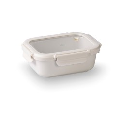 Fiambrera hermética de cerámica rectangular con tapa de cristal, 650 ml, blanca - Lacor