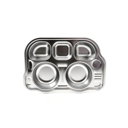 Plato con compartimentos para niños de acero inoxidable, autobús - Joli monde
