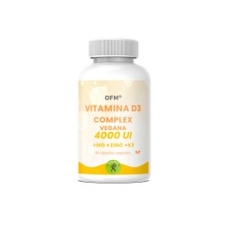 Vitamina D3 complex vegana, 4000 UI + Mg + K2 + Zn, 90 cápsulas - OFM