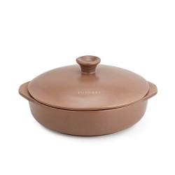 Cazuela de cerámica gres para inducción de 32 cm con tapa, canela - Outlet