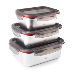 Set de 3 fiambreras herméticas rectangulares de acero inoxidable Ecoinox con tapa - Lacor