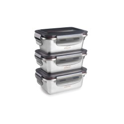 Set de 3 fiambreras herméticas rectangulares de acero inoxidable Ecoinox con tapa, 260 ml - Lacor