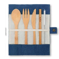 Juego de cubiertos y pajita de bambú con funda - Bambaw