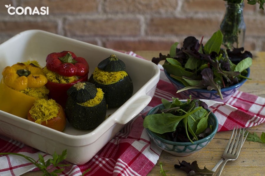 verduras rellenas de arroz