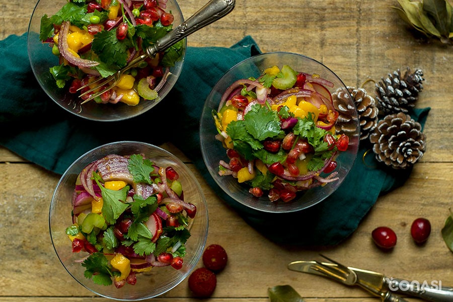 Ceviche vegetariano en copas