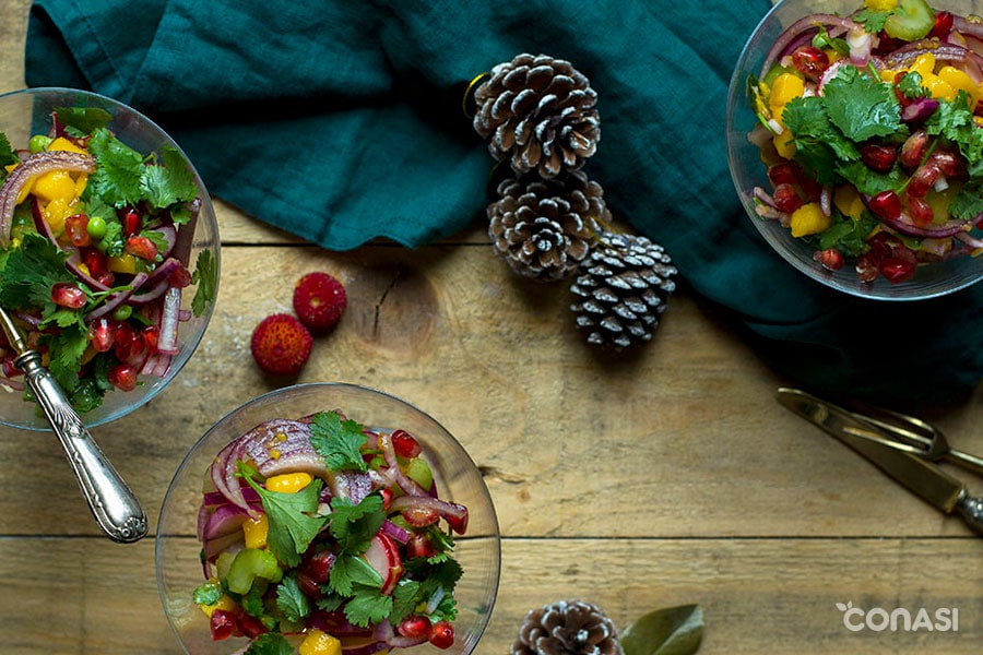 Ceviche vegetariano en copas