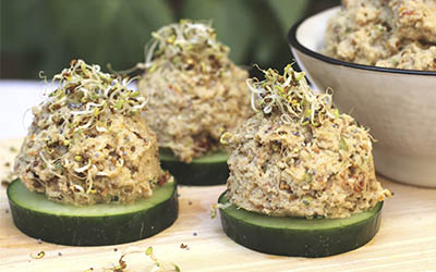 Bocados de paté mediterráneo con germinados