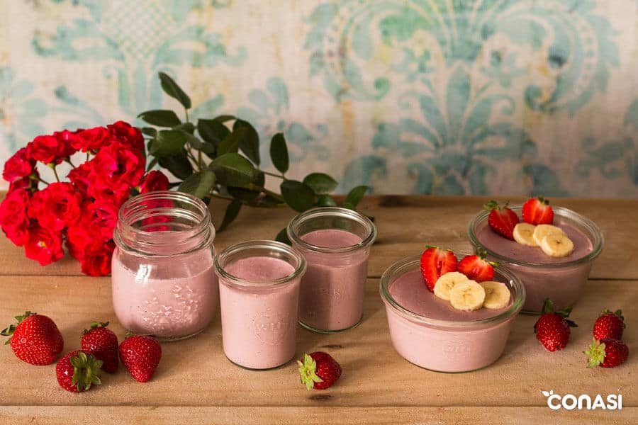 5 natillas veganas de fresas en tarros de cristal Weck 