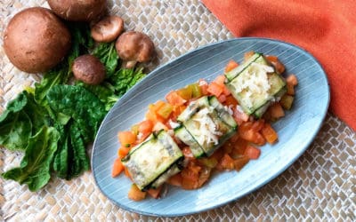 Raviolis de calabacín con setas y queso de cabra