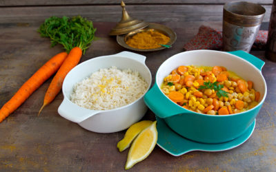 Garbanzos al curry con arroz basmati al limón