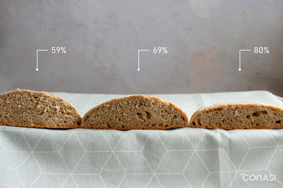 foto de los tres panes abiertos donde se muestra el interior del pan