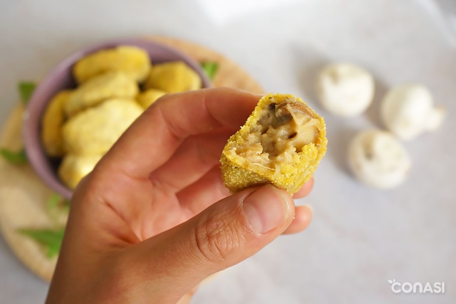 interior de las croquetas de champiñones