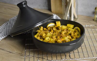 Tajine de patatas y proteína vegetal con ras el hanout