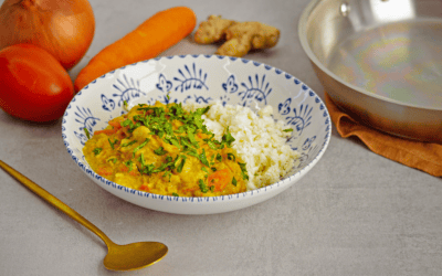 Gambas al curry con arroz de coliflor